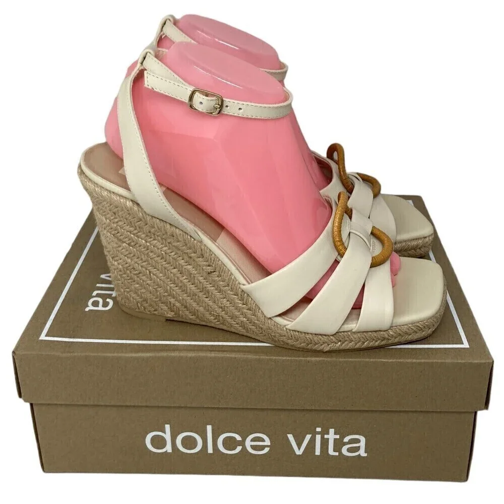 Dolce Vita Maze Women's Size 10 Ivory Leather Open Toe High Wedge Heel Sandals